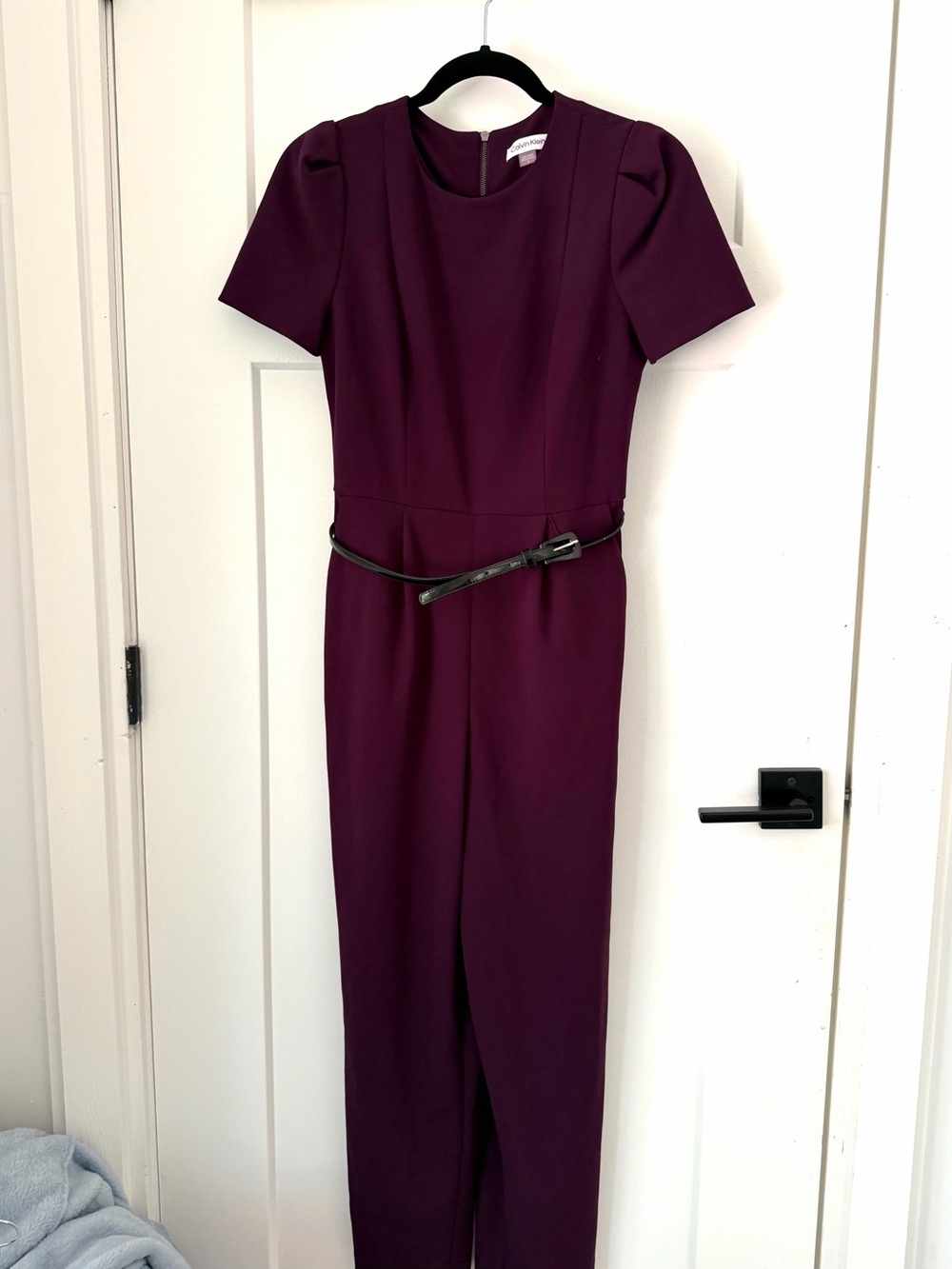 Calvin Klein Plum Short-Sleeve Jumpsuit with Belt size 4. Fall